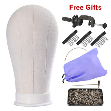 21''-24" Canvas Block Head for Wig Display Mannequin Head for Hair Extension/Lace Wigs/Display Styling Poly Head Wig Stand/Head Dryer/Making Wigs